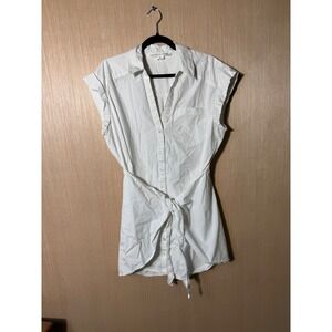 Veronica Beard Aimee White Cotton Blend Sleeveless Belted Tie Mini Dress Size 12